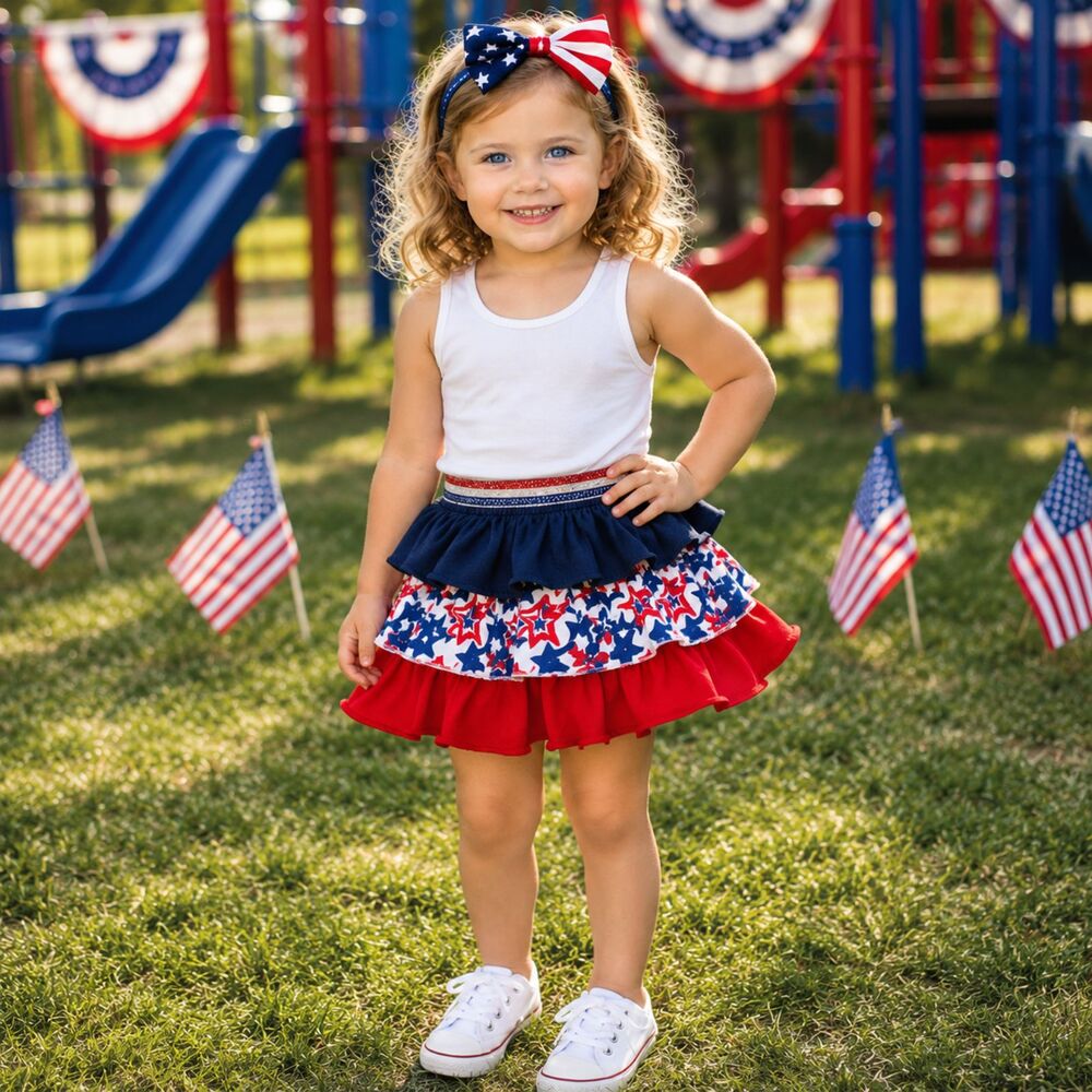 Patriotic Toddler Skort Skirt 3T Star Print Twirl Ruffle Americana Standout
